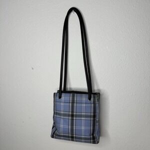 Croft & Barrow Blue Plaid Long Double Handle Organizer Purse Shoulder Bag Y2K 90